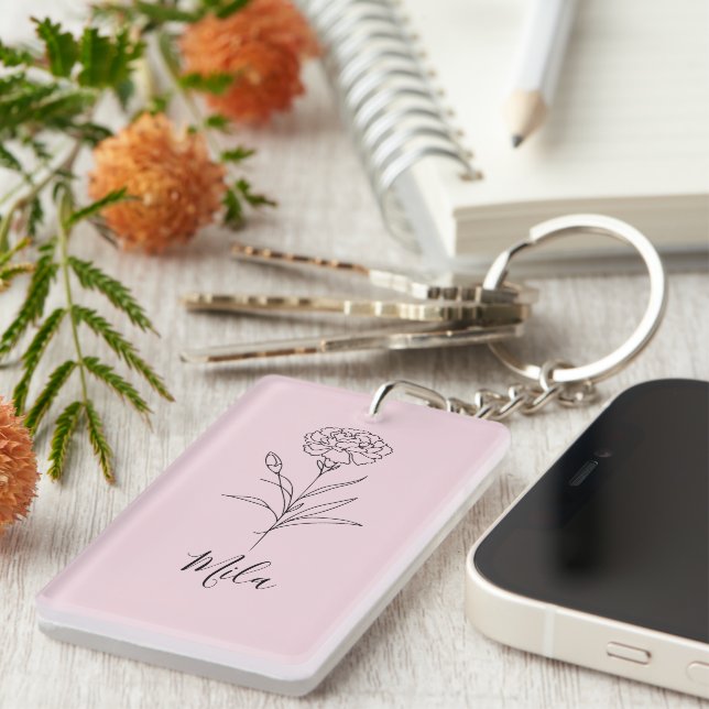 Porte-clefs Fleur de naissance de l'oeillet de janvier personn (Devant droit)