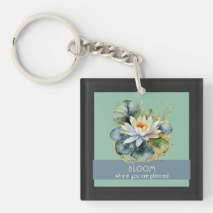 Porte-clefs Fleur de Nénuphar Citation Inspirante Jolie Verte