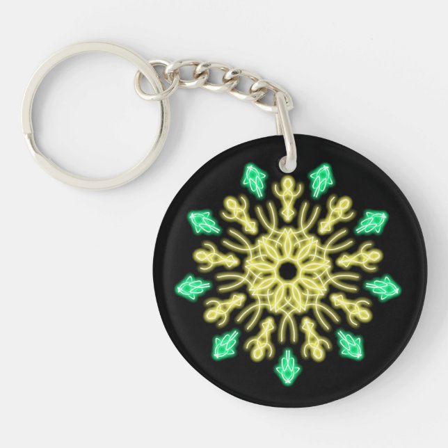 Porte-clefs Fleur de néon jaune et vert (Devant)