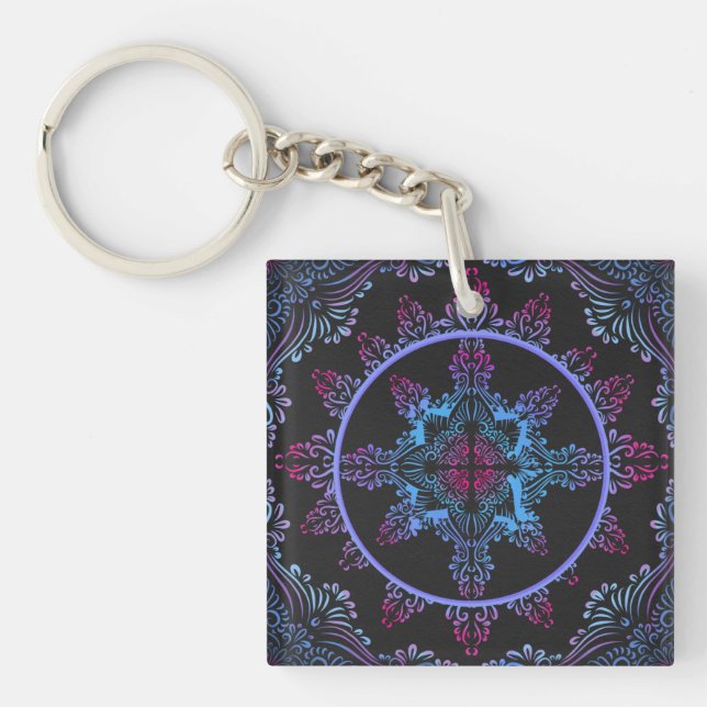 Porte-clefs Fleur de nuit Mandala (Devant)