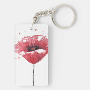 Porte-clefs Fleur de pavot, aquarelle