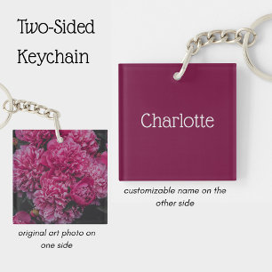 Porte-clefs Fleur de pivoine rose personnalisée Élégante
