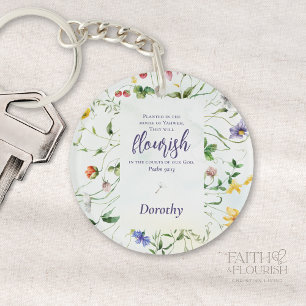 Porte-clefs Fleur de Scripture Aquarelle Personnalisée