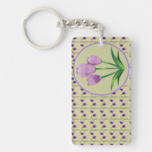 Porte-clefs Fleur de tulipe pourpre vintage motif mignon