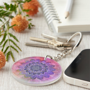 Porte-clefs Fleur de Vie - Galaxie de Style Vintage Espace 1