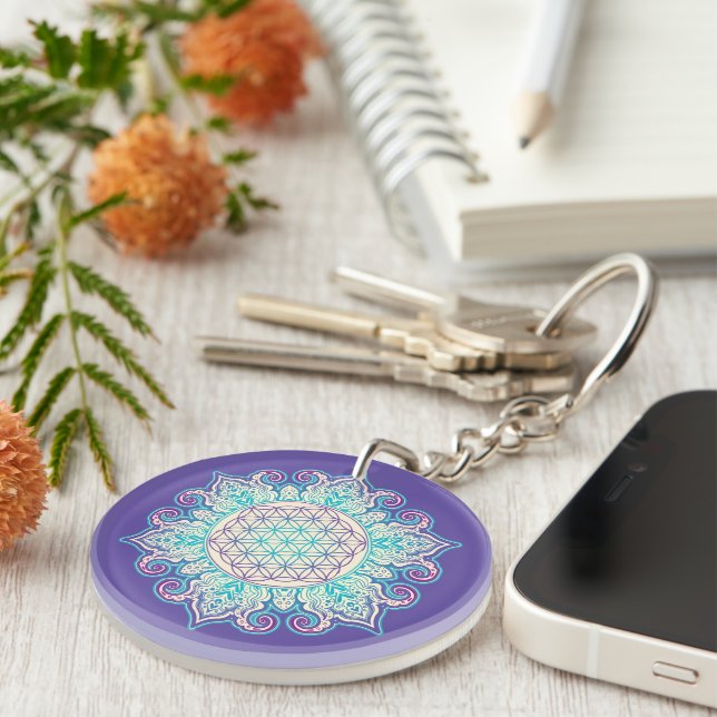 Porte-clefs Fleur De Vie - Indien Mandala 2 (Devant droit)