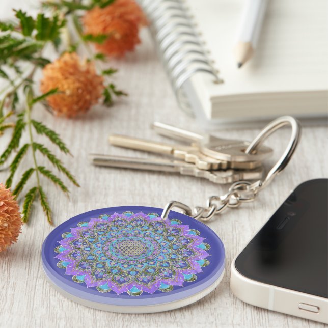 Porte-clefs Fleur de Vie - Mandala de style indien 2 (Devant droit)