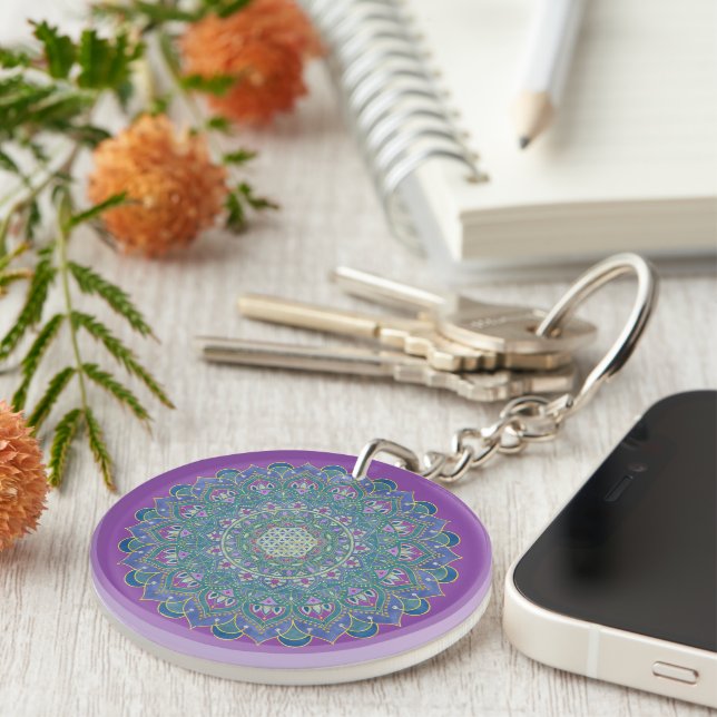 Porte-clefs Fleur De Vie - Mandala India Style 1 (Devant droit)
