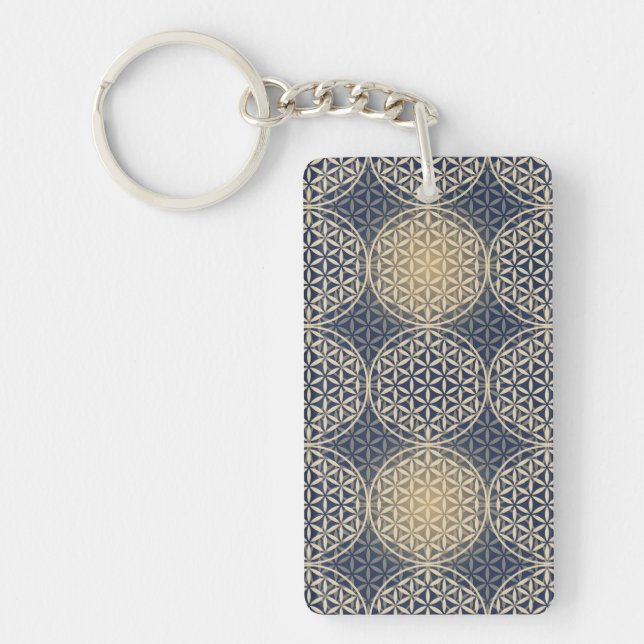 Porte-clefs Fleur de vie - motif de timbre - sable bleu (Devant)
