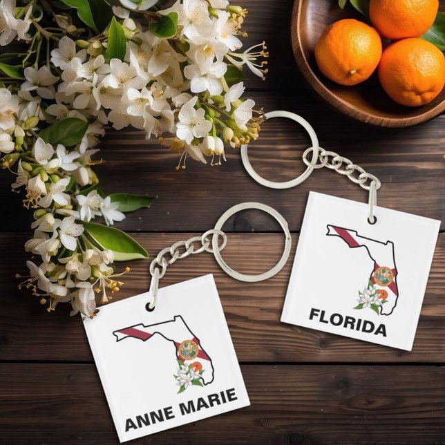 Porte-clefs Fleur d'état Floride personnalisée Fleur Orange Bl (Créateur téléchargé)