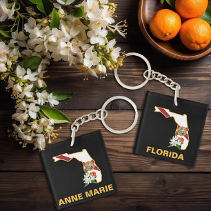 Porte-clefs Fleur d'état Floride personnalisée Fleur Orange Bl