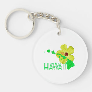 Porte-clefs Fleur d'Hibiscus jaune des îles Hawaii