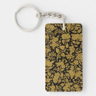 Porte-clefs Fleur d'or antique Motif noir indien en laque