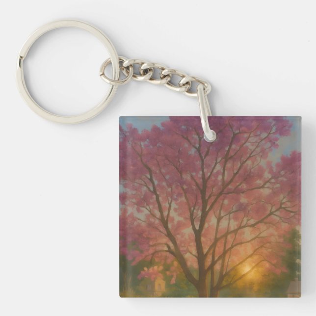 Porte-clefs Fleur d'or - Peinture de jardin couché de soleil (Devant)