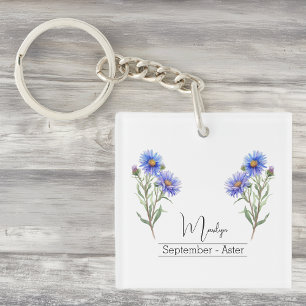 Porte-clefs Fleur du mois de naissance Septembre Aster