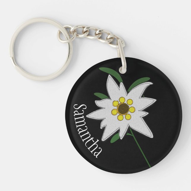 Porte-clefs Fleur Edelweiss blanche et noire personnalisée (Devant)