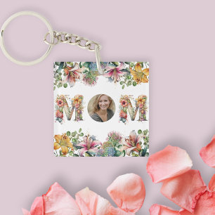Porte-clefs Fleur Fête des mères MOM personnalisée Photo