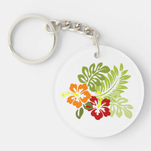Porte-clefs Fleur Feuilles tropicaux Hibiscus Hawaii Rouge Ora