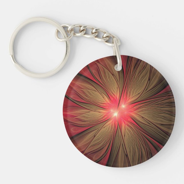 Porte-clefs Fleur fractale de fansy rouge (Devant)