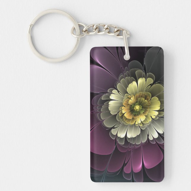 Porte-clefs Fleur fractale grise de pourpre moderne abstraite (Devant)