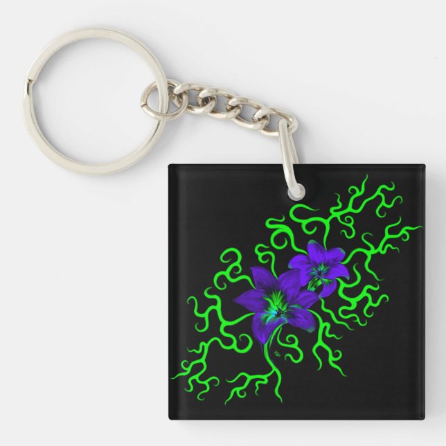 Porte-clefs Fleur Lily violette sur noir (Devant)