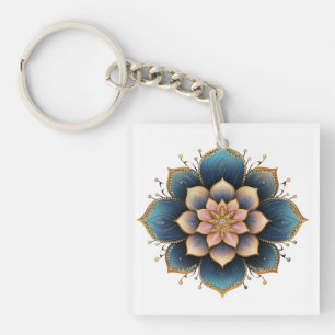 Porte-clefs Fleur Mandala Lotus aux cristaux étincelants