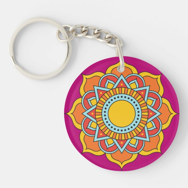 Porte-clefs Fleur Mandala rouge géométrique-54567 (Devant)