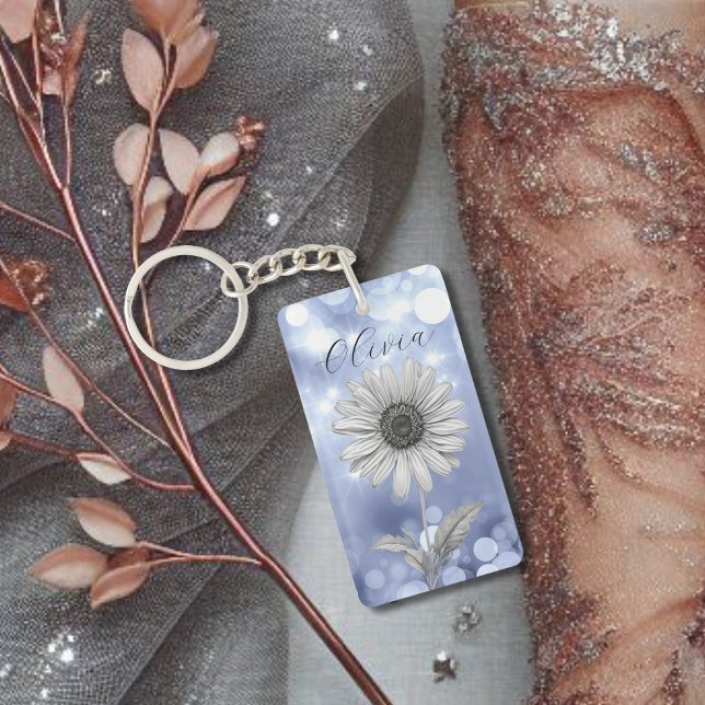 Porte-clefs Fleur marguerite bleue personnalisée (Créateur téléchargé)