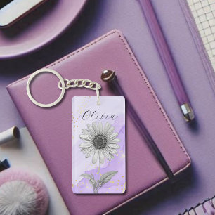 Porte-clefs Fleur marguerite Délicate Personnalisée Lavande