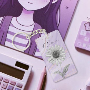 Porte-clefs Fleur marguerite Délicate Personnalisée Lavande