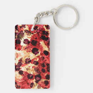 Porte-clefs Fleur marguerite jaune rouge motif design abstrait