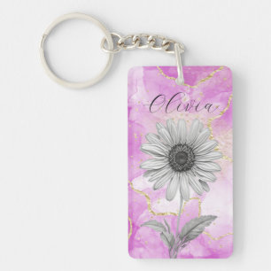 Porte-clefs Fleur marguerite rose personnalisée