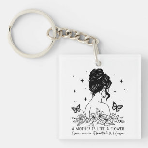 Porte-clefs Fleur minimaliste moderne personnalisée pour la fê