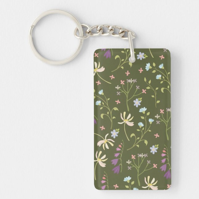 Porte-clefs Fleur Motif printemps floral acrylique (Devant)