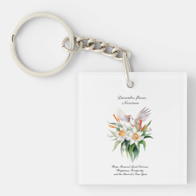 Porte-clefs Fleur Narcisse de décembre avec oiseaux floraux (Devant)