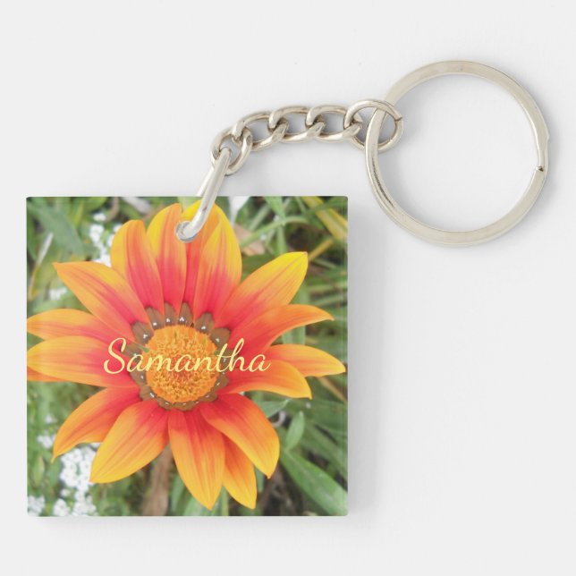 Porte-clefs Fleur orange unique personnalisée (Dos)