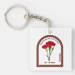 Porte-clefs Fleur personnalisée du mois de naissance de janvie
