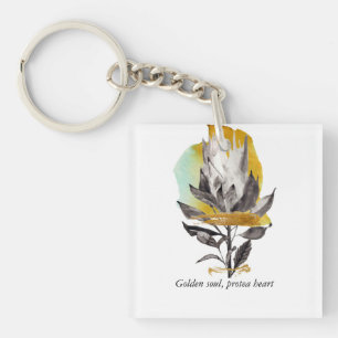 Porte-clefs Fleur protéique Porte - clé acrylique avec or