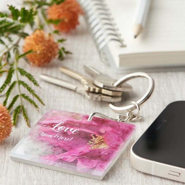 Porte-clefs Fleur Rose Amour Plus Grand  (Devant Droit)