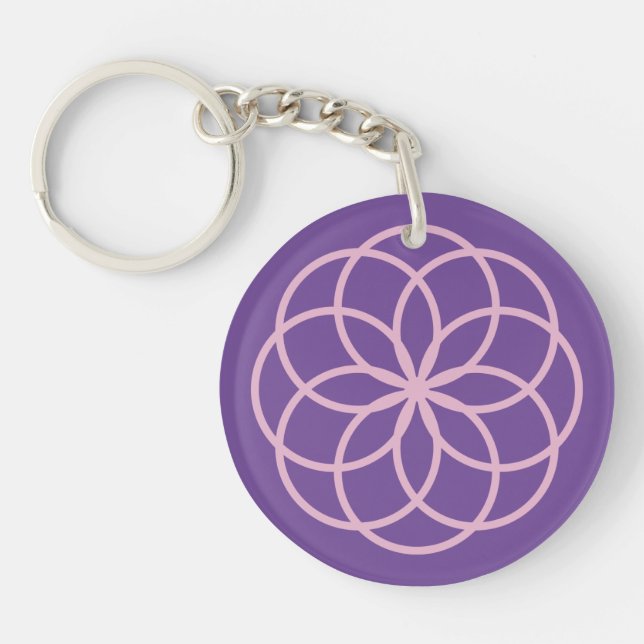 Porte-clefs Fleur rose et violet Design Acrylique double face (Devant)