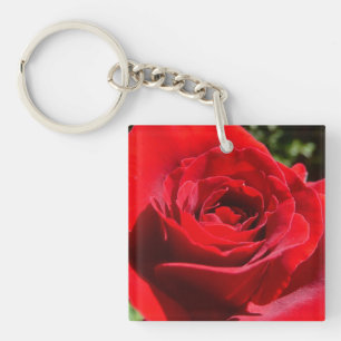 Porte-clefs Fleur rose rouge vif Belle florale
