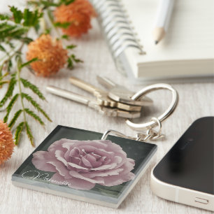 Porte-clefs Fleur Rose vintage Dusky Rose Vert Floral