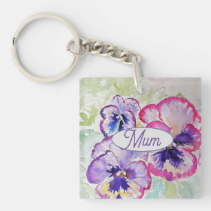 Porte-clefs Fleur rose violet Aquarelle florale Mum