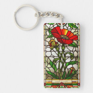 Porte-clefs Fleur rouge de verre teinté élégant