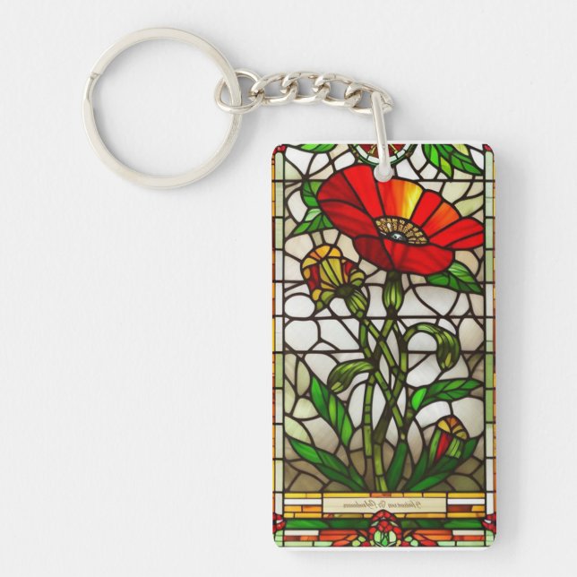 Porte-clefs Fleur rouge de verre teinté élégant (Devant)