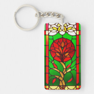 Porte-clefs Fleur rouge Élégant Art de Verre Coloré