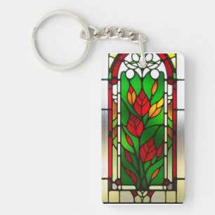 Porte-clefs Fleur rouge Élégant Art de Verre Coloré