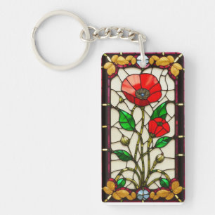Porte-clefs Fleur rouge Élégant Art de Verre Coloré