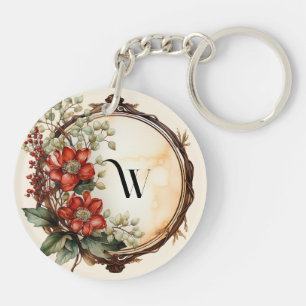 Porte-clefs Fleur rouge Twig Wreath Feuilles Berries rouges