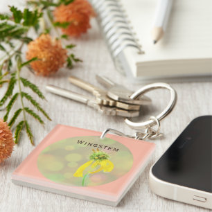Porte-clefs Fleur sauvage à tige jaune personnalisé Rose rose